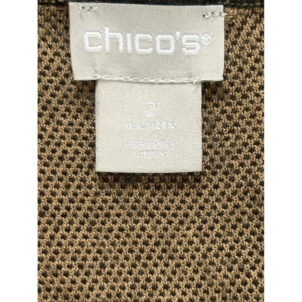 Chicos Long Black Open Front Sweater Duster Cardigan Leopard Motif Womens Large - Picture 5 of 9